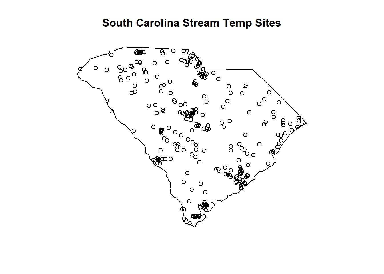 Geographic locations of NWIS South Carolina stream sites with temperature data